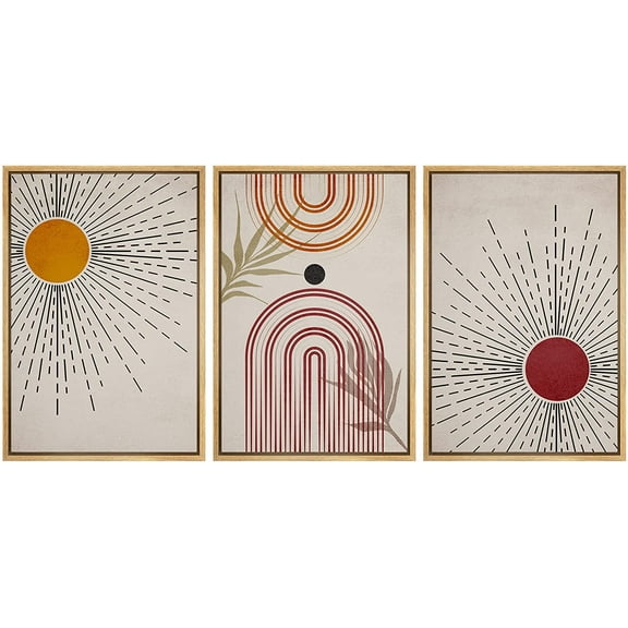 wall26 Framed Canvas Print Wall Art Set Mid-Century Colorful Geometric Sun Planets Nature Abstract Illustrations Modern Art Bohemian Decorative for Living Room, Bedroom, Office - 16"x24"x3 Natural
