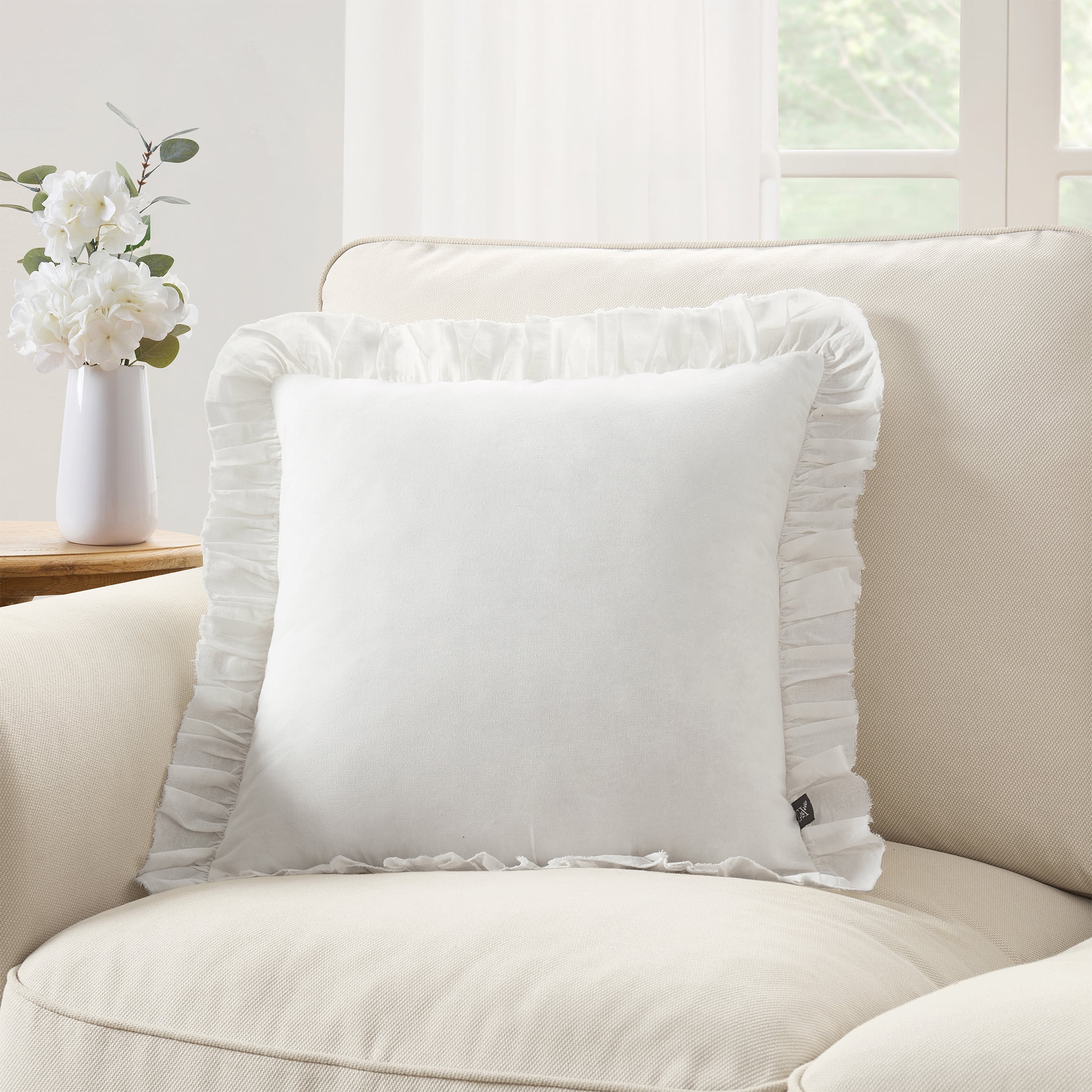 My Texas House 18" x 18" Ivory Ruffle Cotton Decorative Pillow