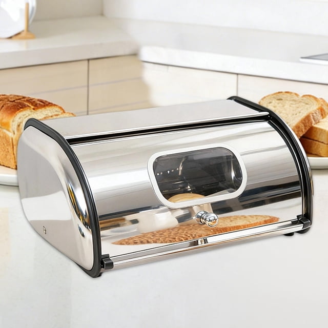de acero inoxidable, contenedor de almacenamiento multiusos, duradero, para mostrador de cocina, soporte para almacenar pan para productos Con ventana visible