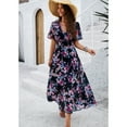 thumbnail image 4 of YNIQUE Women's Casual Dress Deep V-Neck Short Sleeve Chiffon Elegant Long Dresses, 4 of 7