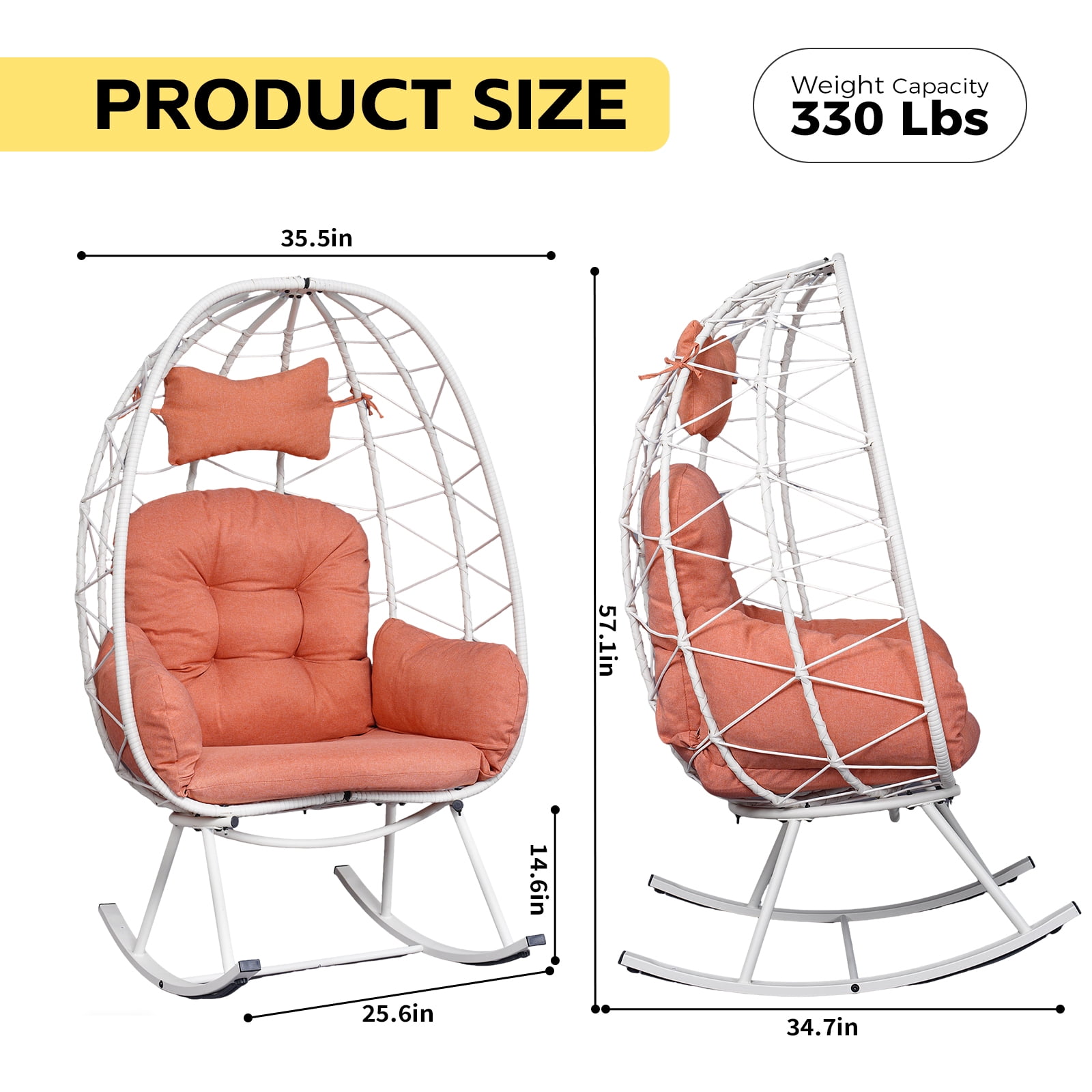 Foldable PE Wicker Egg Rocking Chair 330LBS, Cocoon Lounge Rocker with Thick Cushion & Pillow, Weather Resistant Rattan Single Chair for Patio Balcony Bedroom Living Room