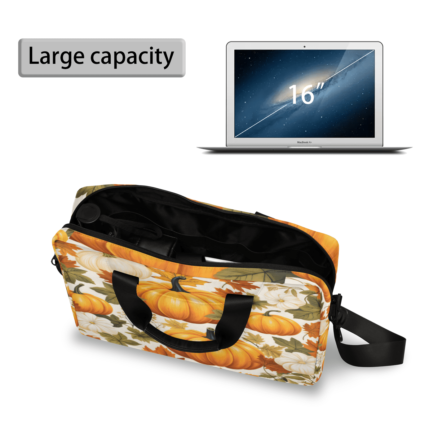 Herdesigns Autumn Pumpkin Maple Leaves Laptop Bag for Women Men, Computer Case Briefcase Messenger Bags, 15-15.6 inch Laptop Sleeve Shoulder Bag
