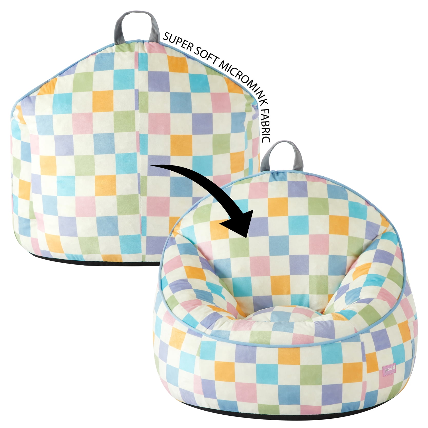 Room Revival Compressed Foam Bean Bag Chair for Kids, Rainbow Checkerboard