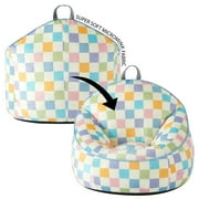 (2 pack) Room Revival Compressed Foam Bean Bag Chair for Kids, Rainbow Checkerboard