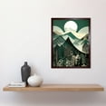 thumbnail image 2 of Full Moon Over Mountain Forest Linocut Mid Century Sage Green Moonlit Landscape Art Print Framed Poster Wall Decor 12x16 inch, 2 of 5