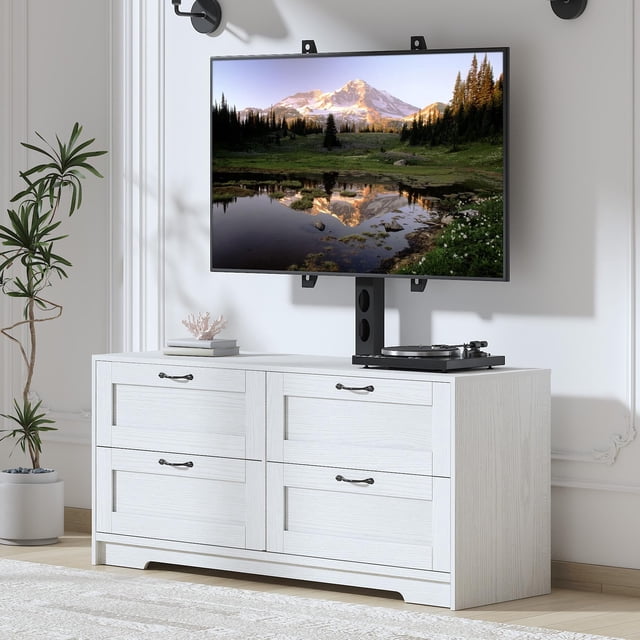 QinaQin Mueble para TV con soporte ajustable en altura para pantallas de 32 a 80 pulgadas, con 4 cajones y almacenamiento para sala o recámara