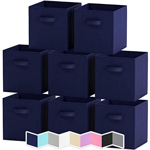 Cube Storage Baskets For Organizing - 11 Inch - Set of 8 Heavy-Duty Storage Cubes For Storage and Organization. Makes The Perfect Bins For Cubby Storage Boxes Or Cube Storage Organizer (Navy)