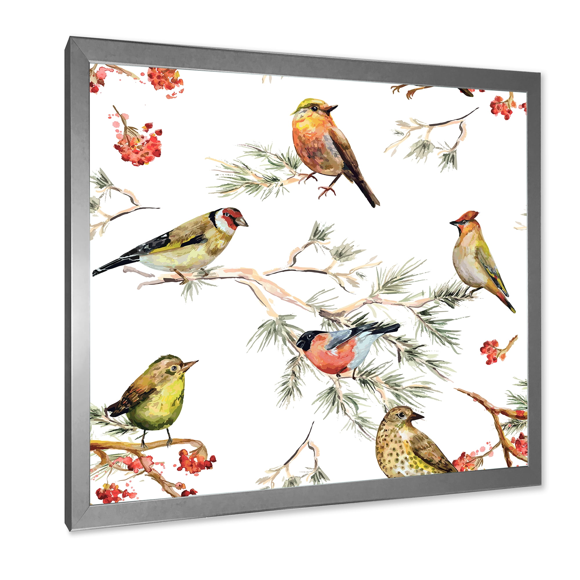 Designart 'Forest Birds Sitting On Branches' Traditional Framed Art Print