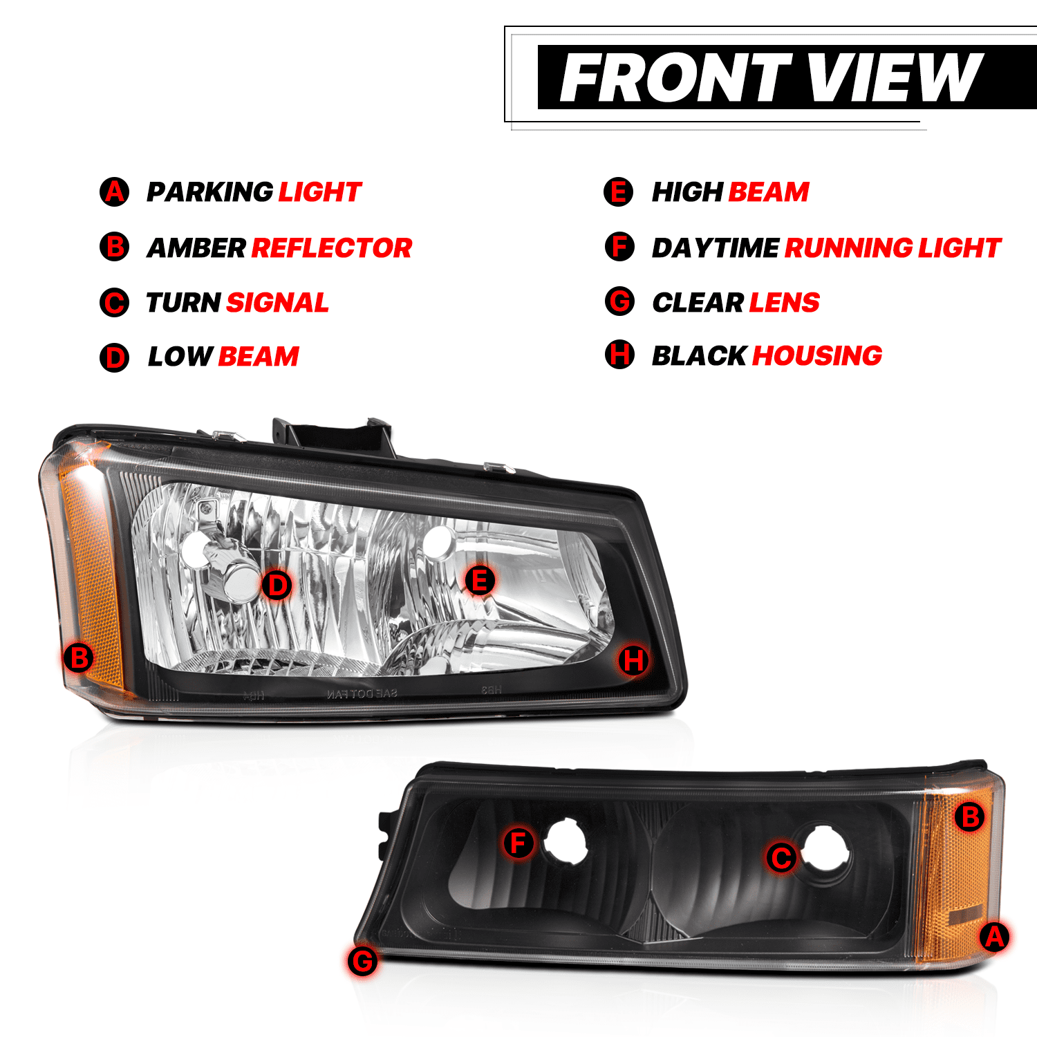 M-AUTO Headlight Assembly Kit for 03 04 Silverado 2500, 03-07 Avalanche 1500 2500, Silverado 1500 1500HD 2500HD 3500 Truck