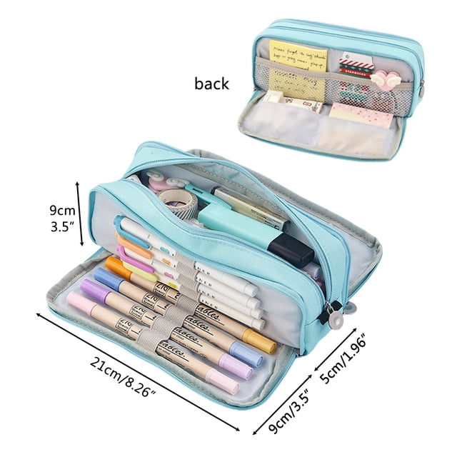 Estuche de lona para lápices, estuche de gran capacidad, estuche para lápices con 3 compartimentos para niños, material escolar, oficina, bolsa de maquillaje