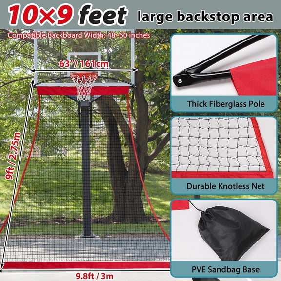 Basketball Backstop Catch Net, Heavy-Duty Polyester Return Net for 48-60 Inch Hoop