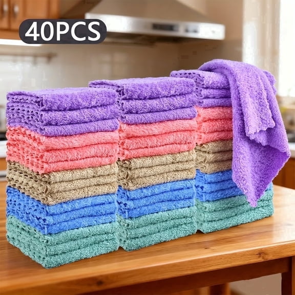 40 Pcs Soft & Absorbent Solid Color Wash Cloths 8.8''x8.8' Quick Drying Square Towels for Home, Hotel, Bathroom Multicolor