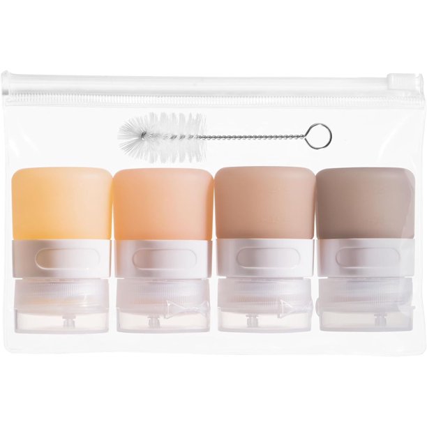 Botellas Exprimibles para Salsas 4Pcs, Botellas de Silicona para Aderezo de Ensalada con Bolsa Reutilizable para Sándwich, Botella de Ketchup a Prueba de Fugas para Fiambrera Bento, Marrón 30ML