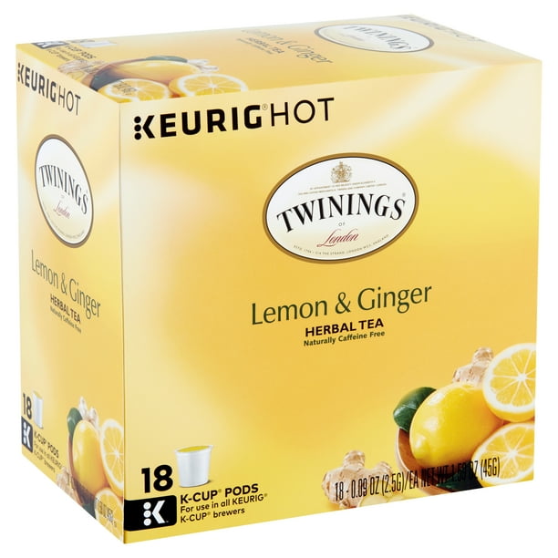 Twinings of London Lemon and Ginger Herbal Tea KCup Pods, 0.09 oz, 18