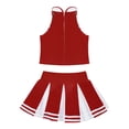 thumbnail image 4 of TiaoBug Kids Girls Cheerleading Dress Outfits Sleeveless Zipper Crop Top with Pleated Skirt School Uniform Set Wine Red 10, 4 of 5
