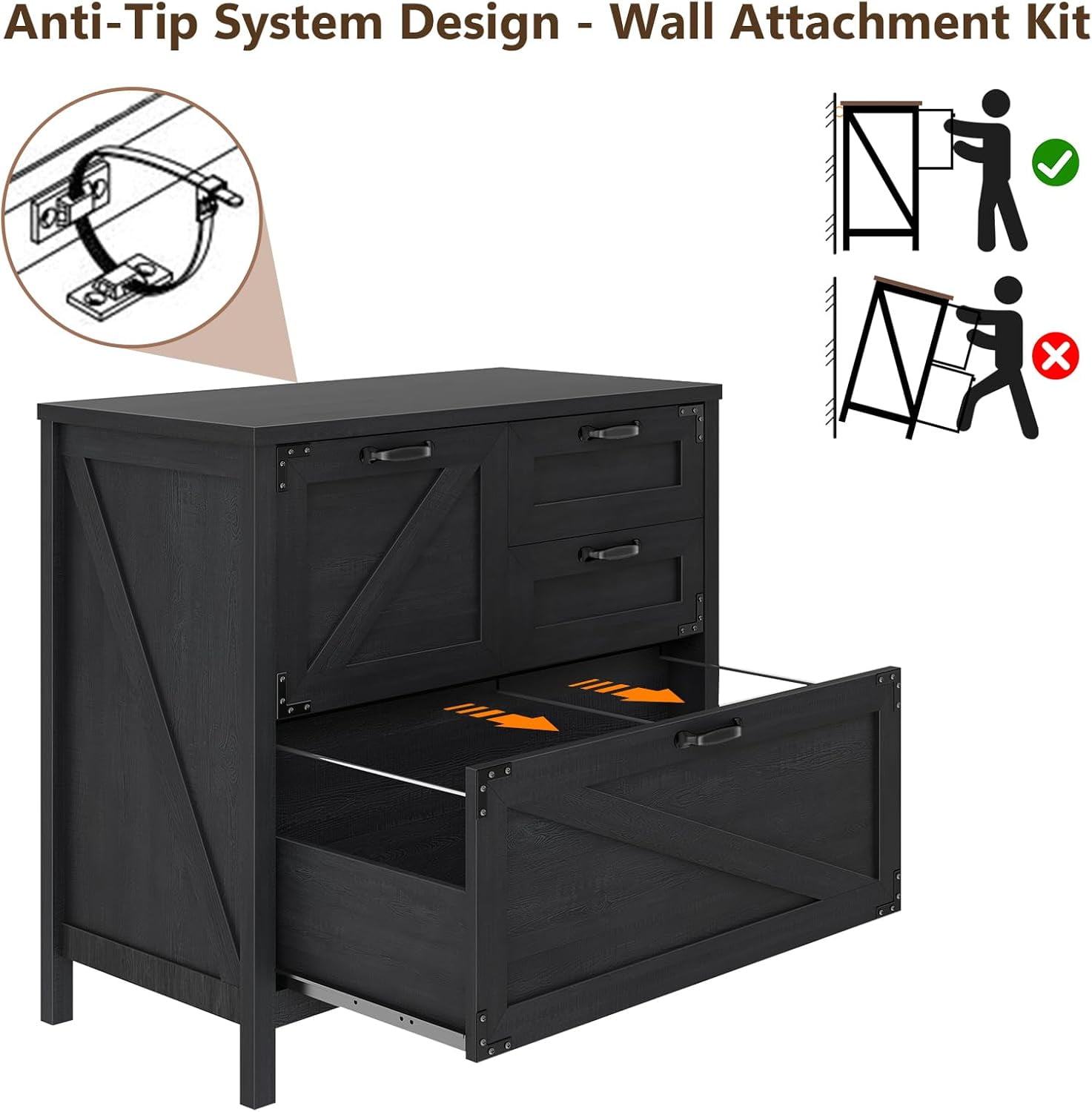 Vabches Lateral File Cabinet with 4 Drawers, Farmhouse Large Wood File Storage Cabinets Printer Stand for Home Office Cabinet