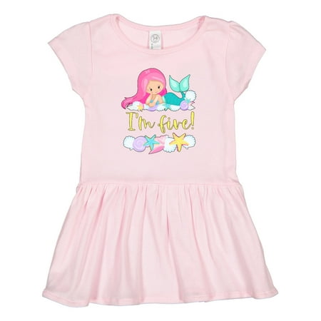 

Inktastic I m 5 Mermaid with Pink Hair and Shells Gift Toddler Girl Dress