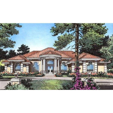TheHouseDesigners-4136 Construction-Ready Luxury Tuscan House Plan with Slab Foundation (5 Printed