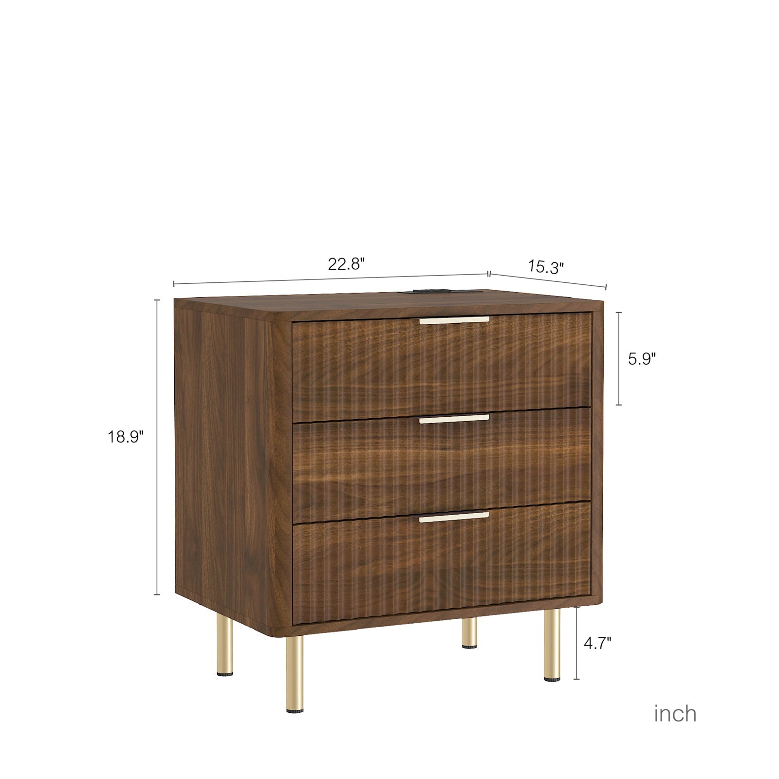 Hommoo 3 Drawer Nightstand with Charging Station & Nightlight, Modern Storage Cabinet Bedside Table for Bedroom, Brown