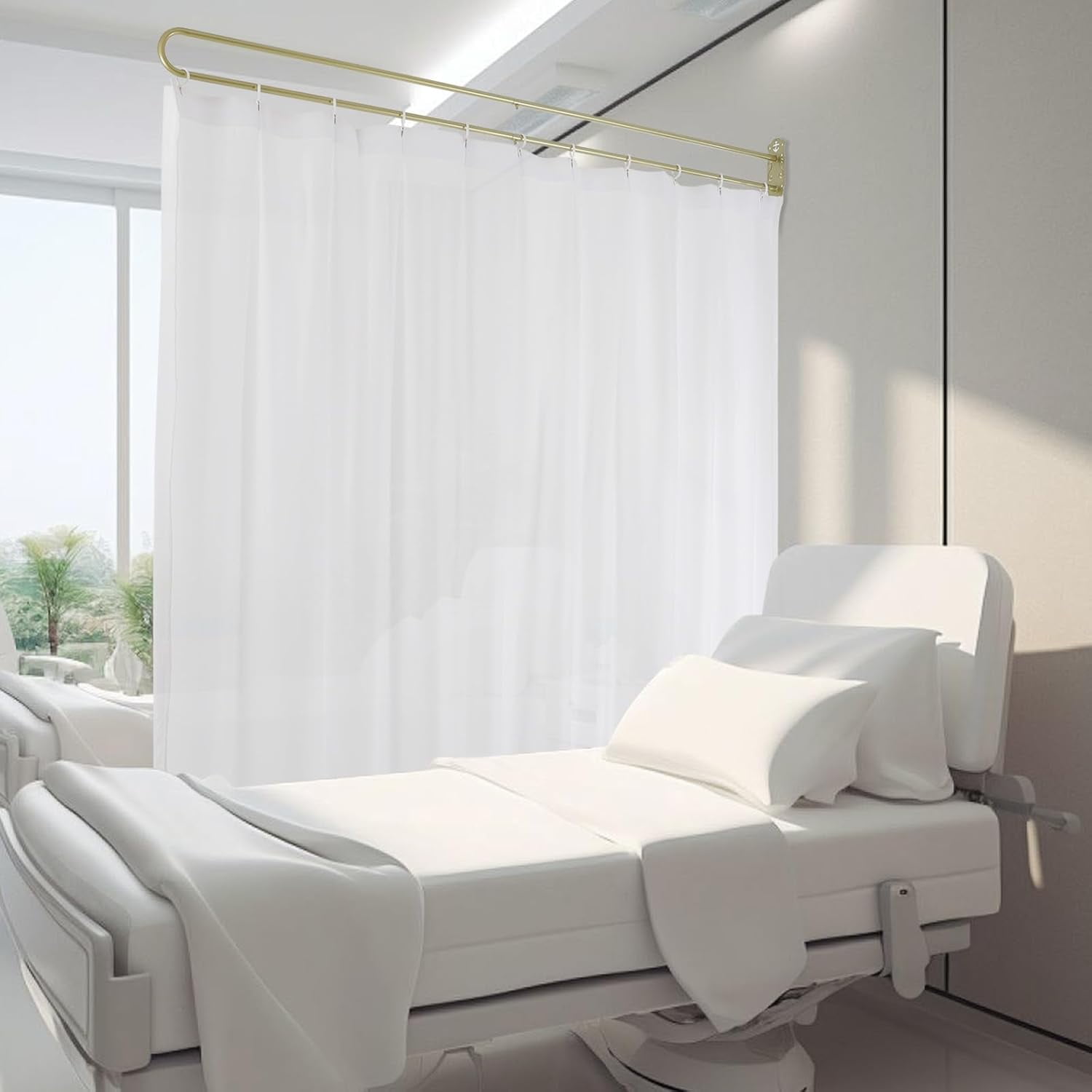 Privacy Partition Curtains, U-Shape Privacy Partition Curtain with Rod, 78.7 Inch Wide Room Divider for Bedroom/Office, White Velvet Drape & Gold Finish
