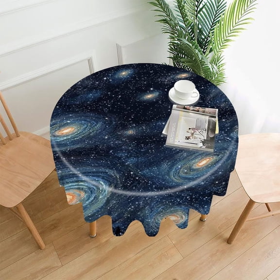 RKSupls 60 Inch Round Tablecloth, Galaxy People Premium Polyester Straight Edge Wrinkle Resistant Washable Table Cover for Party Home Dining Decor