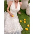 thumbnail image 5 of White Halter Neck Backless Maxi Dress With Ruched Bodice Elegant Sundress For Wedding Vacation Cocktail, 5 of 8