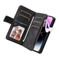 thumbnail image 4 of Multifunctional Case for iPhone 12 Pro/12, [RFID Blocking] 9 Credit Cards Holder with Wrist Strap, Premium PU Leather Zipper Wallet Purse Magnetic Flip Phone Cover For iPhone 12/12 Pro, Black, 4 of 12