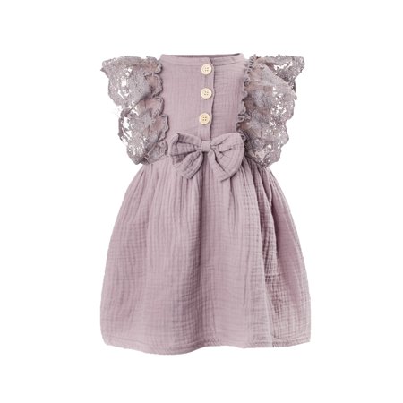 

Wanwan Summer Dress Bow-knot Design Skin-friendly Cotton Girls Sleeveless Lace Dress for Party