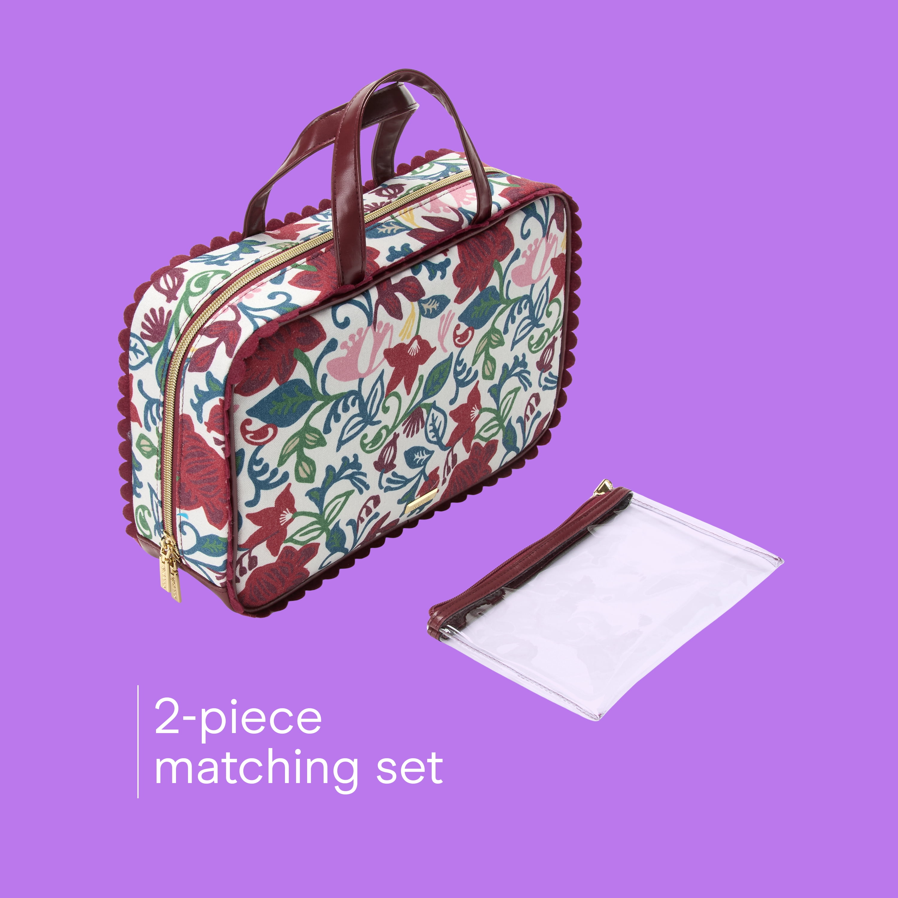 Conair Floral Canvas Weekender Cosmetic Bag with Removable Pencil Case, 2-Piece Set
