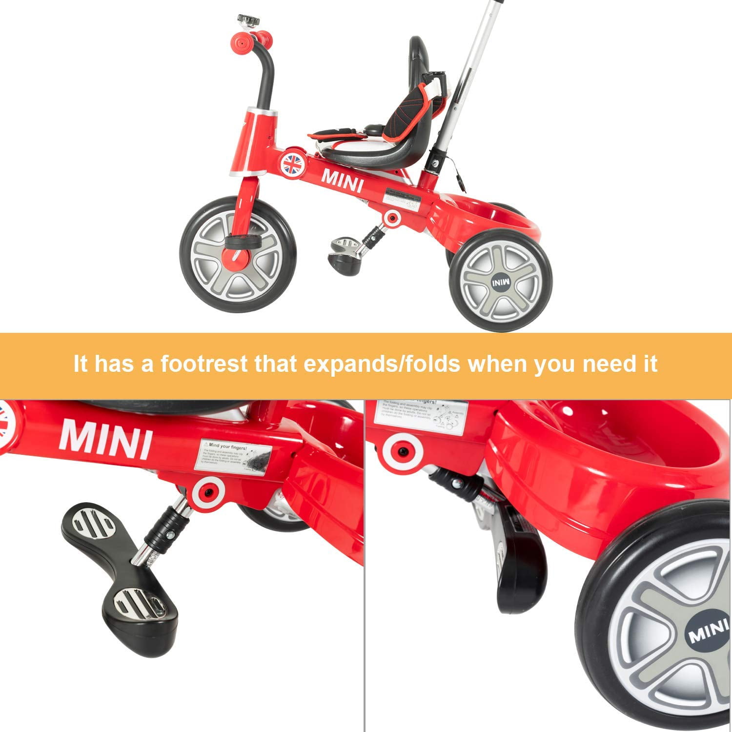 Uenjoy Mini Kids Tricycle with Push Handle 2 in 1 Foldable Steer