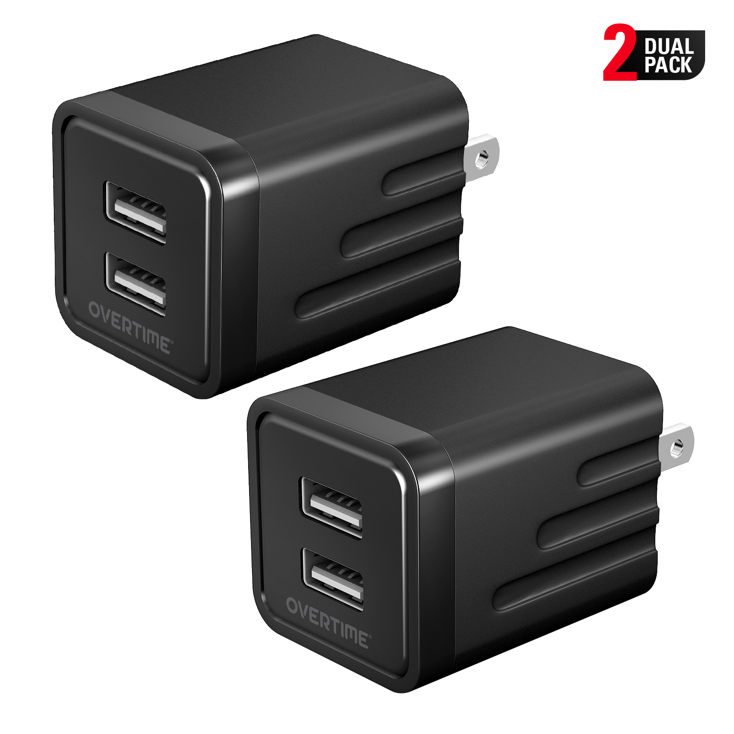 [2 Pack] Overtime USB Wall Charger, Dual USB Power Adapter, Fast