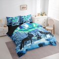 thumbnail image 2 of Manfei Mountain Wolves 7 Pieces Full Size Bedding Sets,Snowy Winter Full Size Bed in a Bag,White Green,Black Reversible, 2 of 7