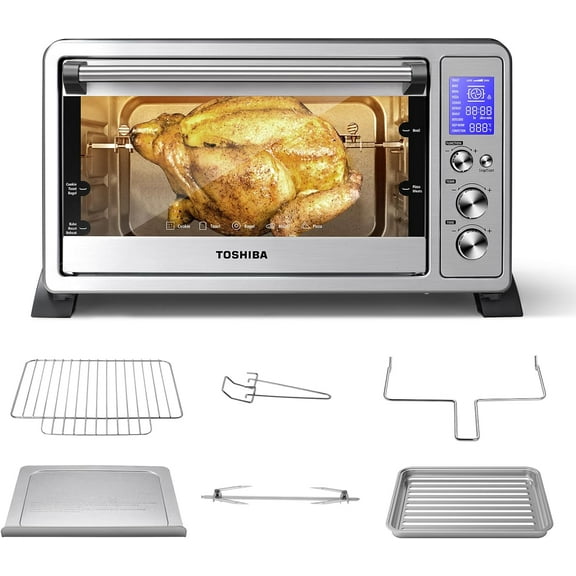 Large 6-Slice Convection Toaster Oven Countertop, 10-In-One with Toast, Pizza and Rotisserie, 1500W, Stainless Steel, Includes 6 Accessories