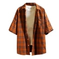 thumbnail image 2 of Blusa y camisa de manga larga con cuello vuelto para hombre, informal, de manga corta, con bolsillo, a la moda, a cuadros, con solapa, blusa de poliéster para hombre, 2 of 3