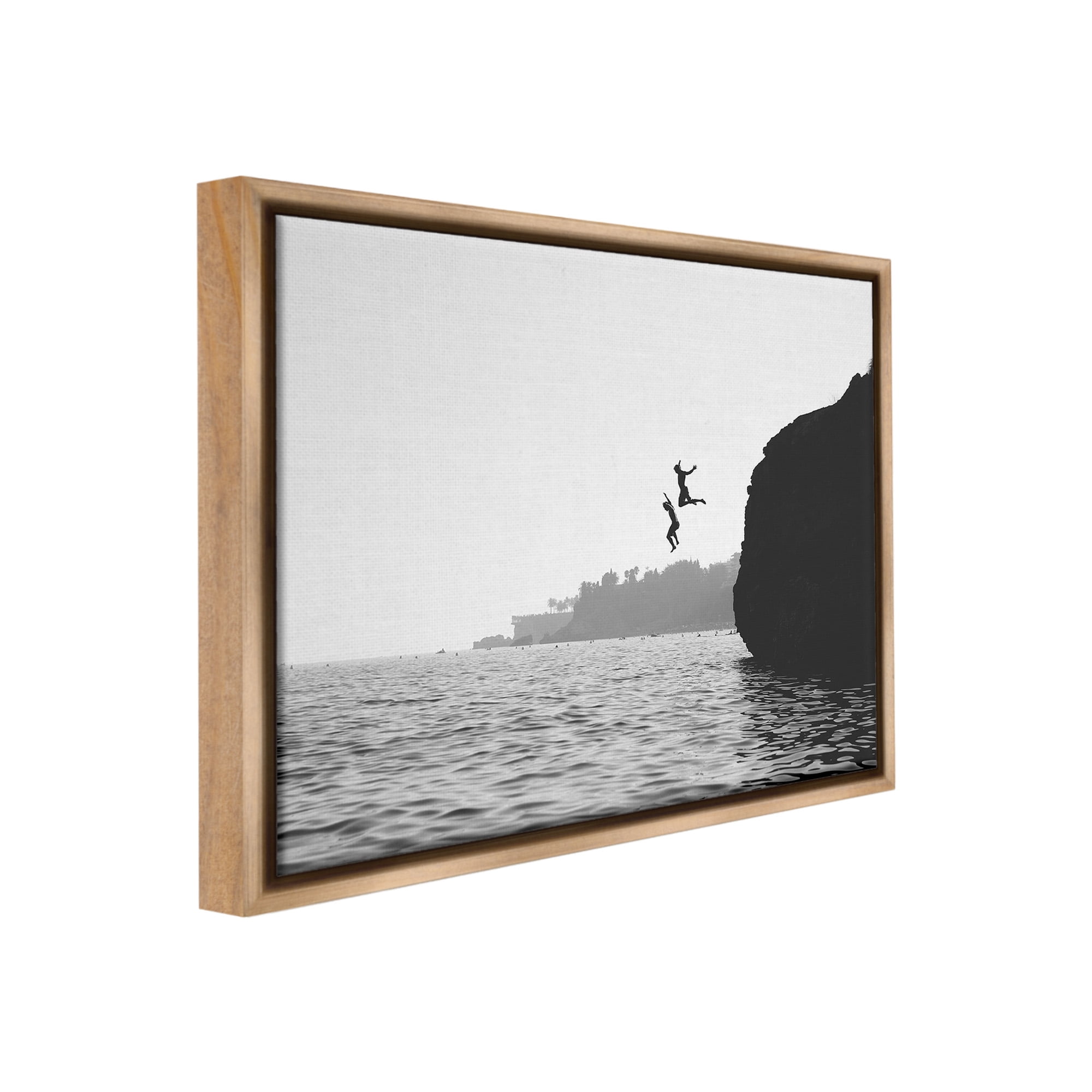 Stupell Industries Diving Ocean Cliff Landscape Photography Brown Floater Framed Canvas Art Print Wall Art, 31 x 25