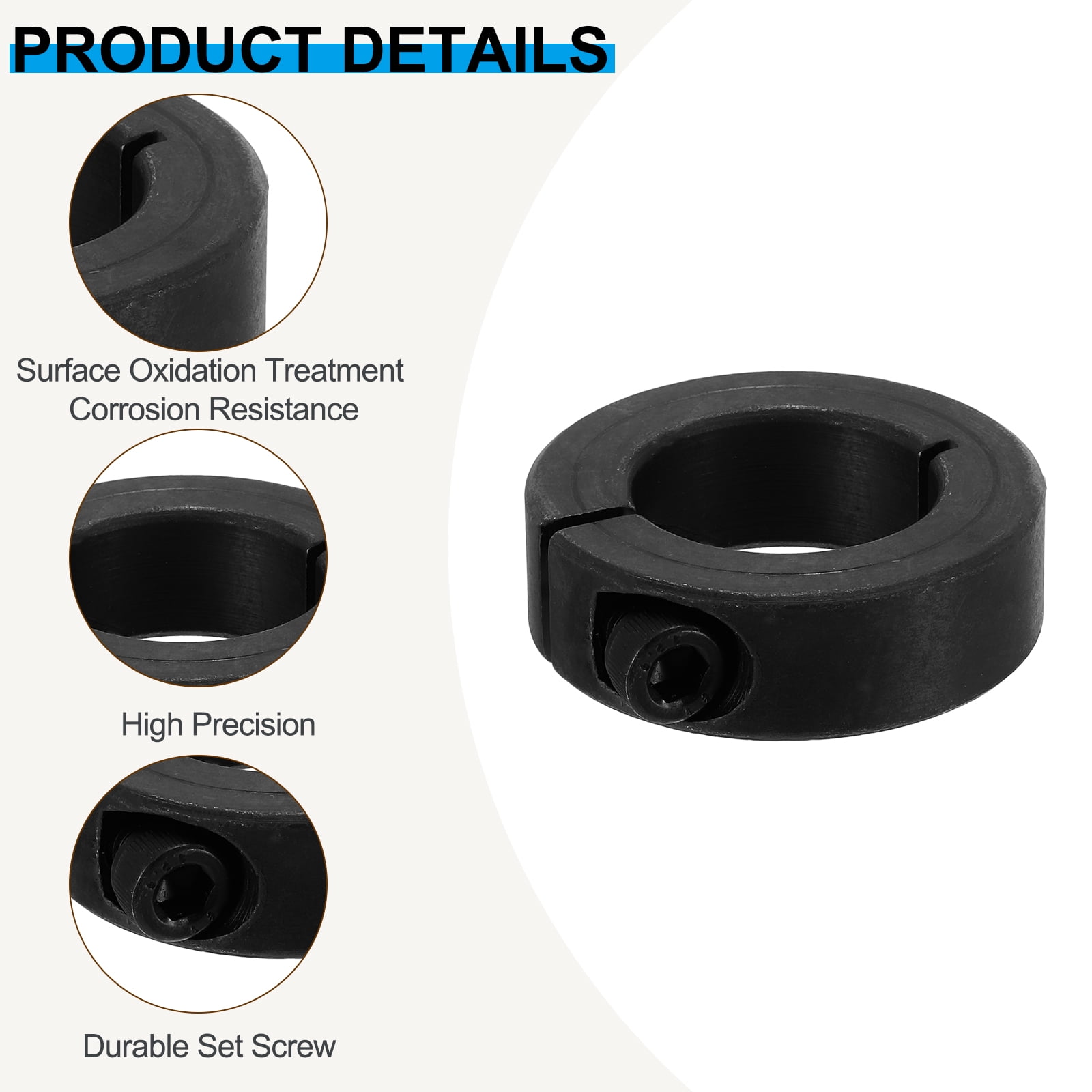 45#Carbon Steel Bore 28mm Single Split Shaft Collar 48mm OD 15mm Thickness with Set Screw, Black 4 Pack