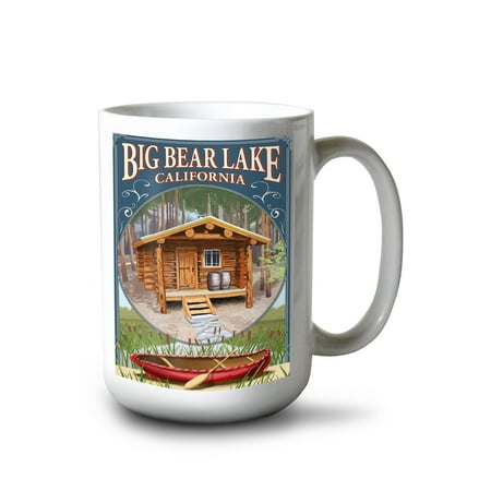 

15 fl oz Ceramic Mug Big Bear Lake California Cabin in Woods Montage Dishwasher & Microwave Safe
