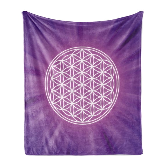 Geometry Soft Flannel Fleece Throw Blanket, Abstract Overlapping Circles on Vibrant Background Print, Cozy Plush for Indoor and Outdoor Use, 60" x 80", Fuchsia and Purple, by Ambesonne