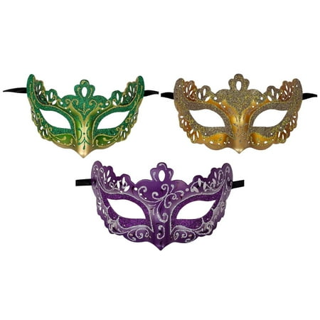 Mardi Gras Multi Color Glitter Mask Assortment, Unisex, Adult, by Way To Celebrate