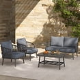 thumbnail image 5 of Modern 4 Outdoor Patio Furniture, Metal Chairs With Woven Rope Back, Thick Cushions & Coffee Table, For Garden Poolside, Grey Black , , Table Garden, Style, 5 of 6