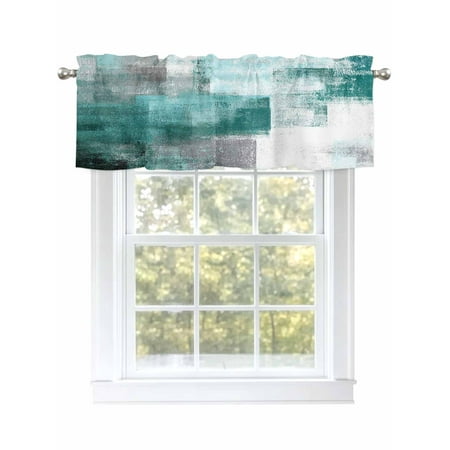 Abstract Art Valances for Windows Rod Pocket Kitchen Valance Curtains - Soft & Washable Small Window Treatment for Living Room Bathroom Turquoise Paint Texture 54x18inch