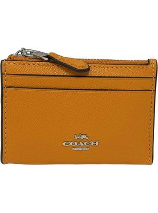 NEW Coach Brown Yellow Mini Skinny ID Case Monogram Signature Canvas Card  Case Wallet