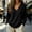Black, variant on Women's Deep V Neck Sweater Tops Loose Oversized Long Sleeve Curved Hem Pullover Solid Color Casual Blouses