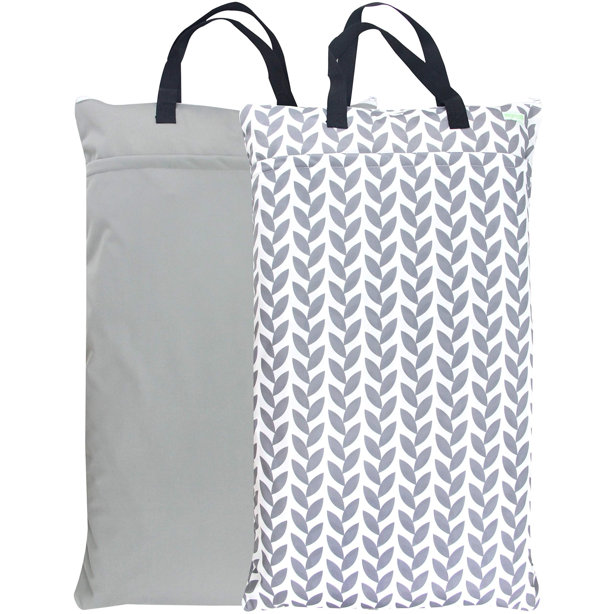 Wegreeco Reusable Hanging Wet Dry Cloth Diaper Bag, 2 Pack(Grey Leaf, Grey)