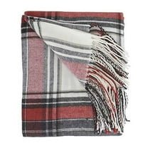 Fennco Styles Classic Plaid Pattern Tassel Trim Throw Blanket 50 x 60 Inch - Red White Throw for Couch, Home Decor and Holiday Winter Season