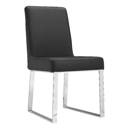 Ien 25 Inch Dining Chair Set of 2, Armless, Black Faux Leather, Chrome