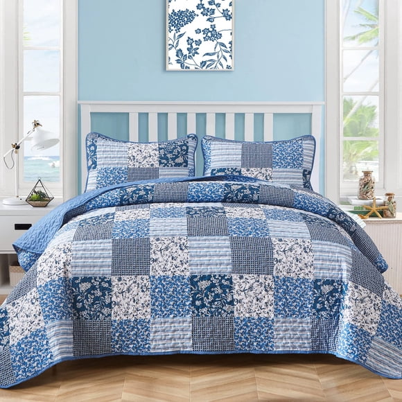 Juego de colcha Mybedsoul Blue Boho Queen, tamaño queen, 3 piezas
