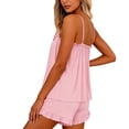 thumbnail image 6 of Qiopertar Women's 2 Piece Satin Pajama Set Ruffle Tank Top and Shorts Sleepwear Loungewear Bridal Pajamas Casual Comfy Elastic Waistband Loose Fit, Pink S, 6 of 6