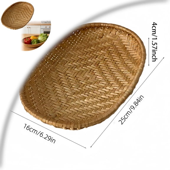 Oval Rattan Serving Tray, Coffee Table Tray, Woven Serving Basket, Decorative Wicker Trays for Home Office Kitchen