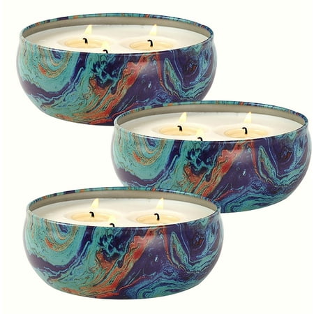 Three Wick Glass - Citronella Scented Candle, Natural Soy Wax 3 Wicks Travel Tin, Christmas Gift and Home Decoration, Set of 3